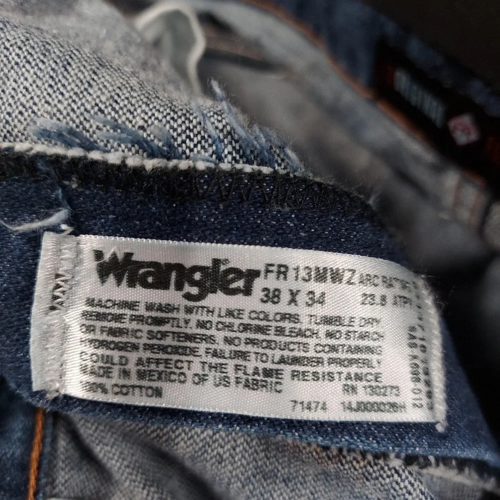 Wrangler FR 13MWZ Jeans‎ 38x34 Blue Dark Wash High Rise Bootcut Flame Resistant